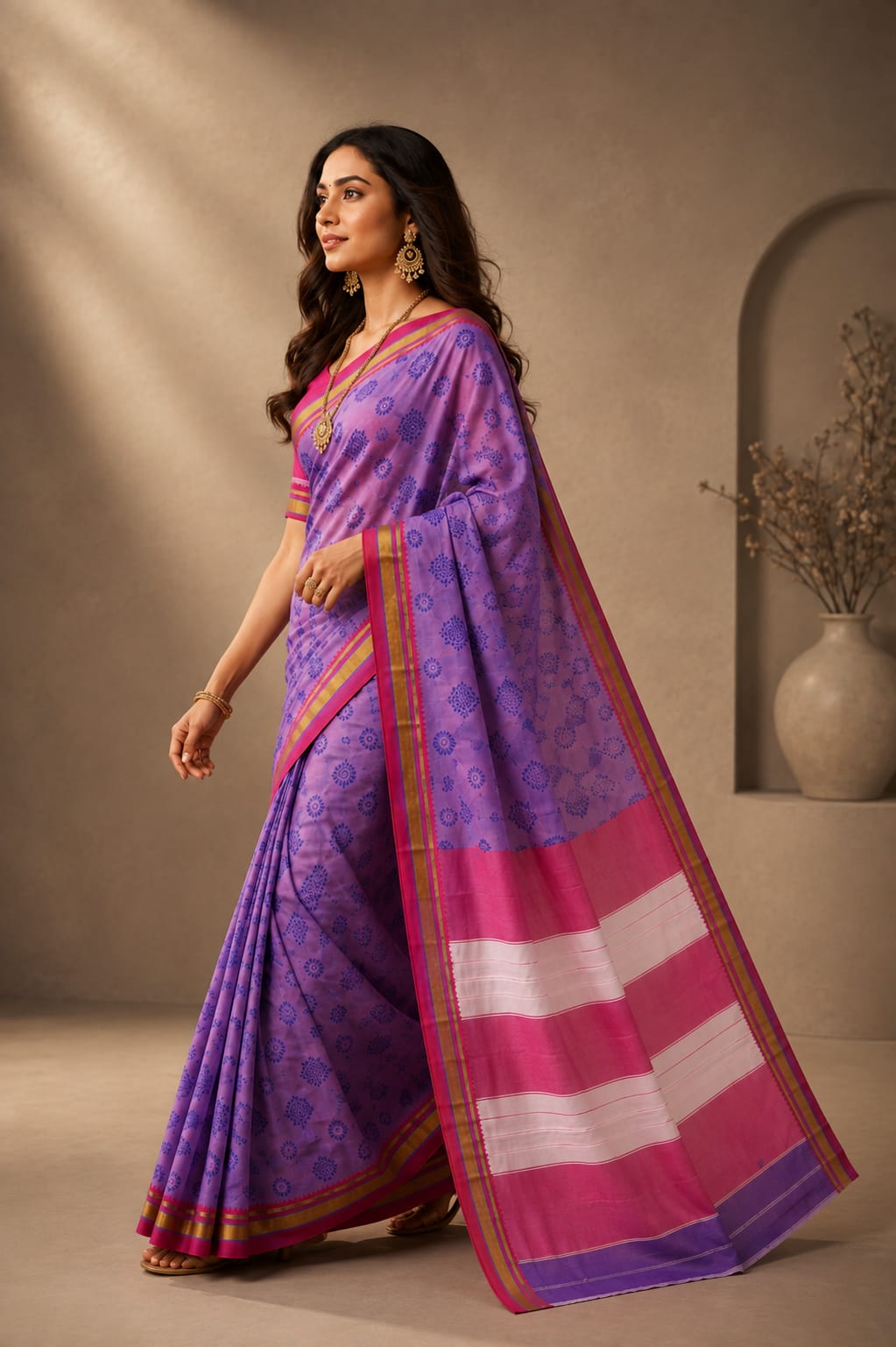 Printed Blue Traditional Elegance Ilkal Saree — Cotton-Silk Ilkal saree