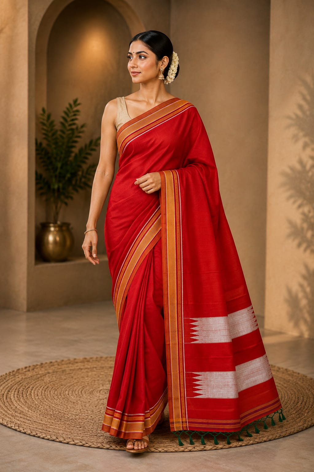 Red Traditional Pure Cotton silk Handloom Ilkal Saree — Handloom Cotton Ilkal saree