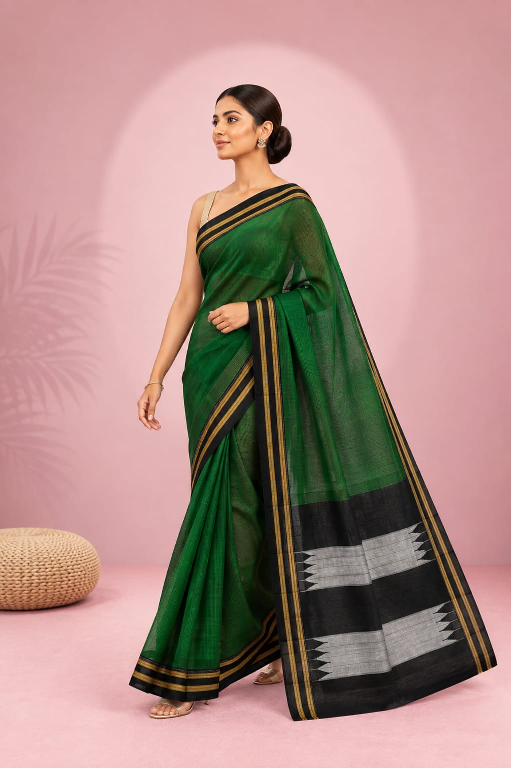 Green Traditional Viscos Cotton Handloom Gayatri Ilkal Saree — Viscose Cotton Ilkal saree