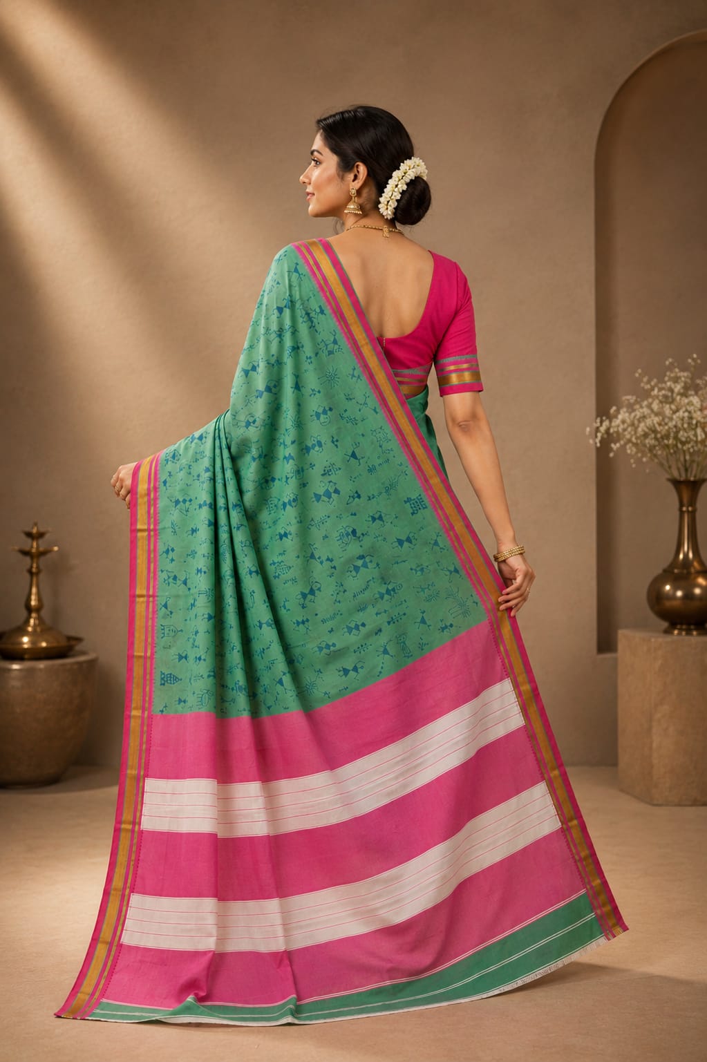 Printed Peacock Traditional Ilkal Saree — Cotton-Silk Ilkal saree