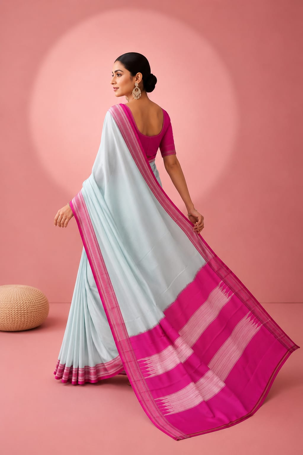 Off White Pink Handloom Viscos Handloom Ilkal Saree — Viscose Cotton Ilkal saree